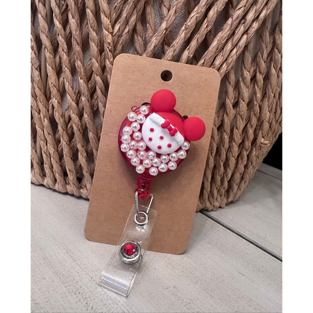 Mickey Mouse Handmade Red and White Work Badge Reel